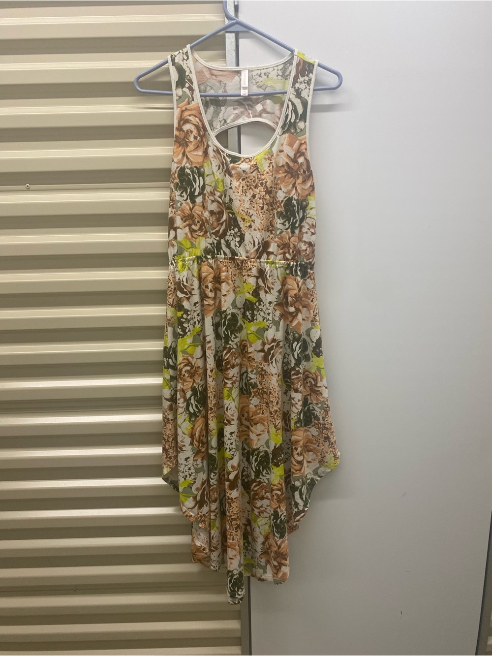 Xhilaration Brown Floral Asymmetrical Tank Dress with Green Accents Size L